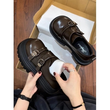 Pantofi femei cosplay loafer cu vârf drept, partea superioară din piele artificială, talpă din cauciuc, platformă, închidere cu cataramă