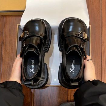 Pantofi femei cosplay loafer cu vârf drept, partea superioară din piele artificială, talpă din cauciuc, platformă, închidere cu cataramă