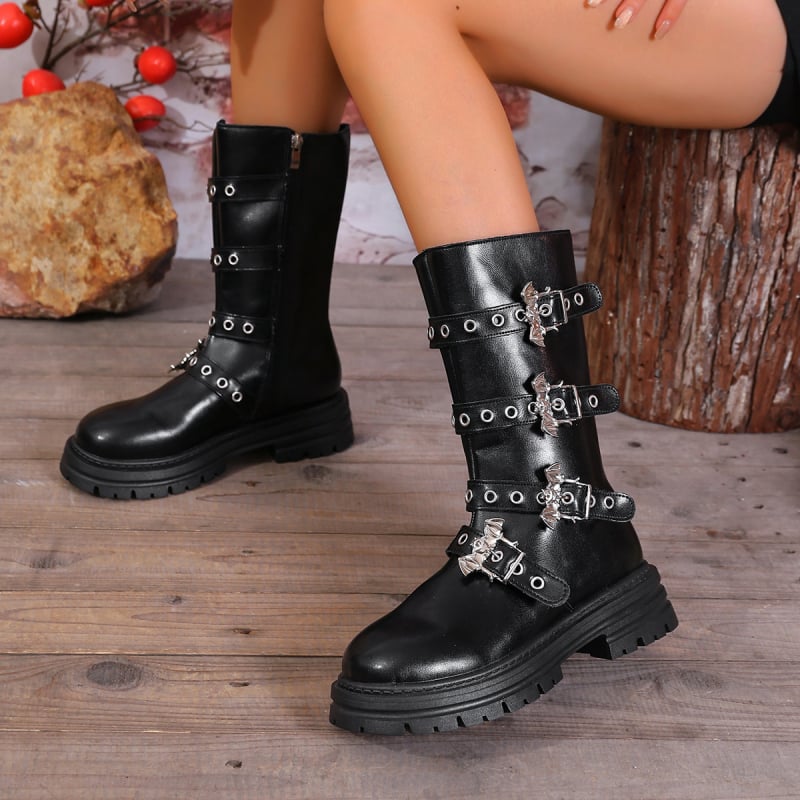 Cizme dama cu talpă groasă și platformă, PU partea superioară, vârf rotund, închidere cu fermoar