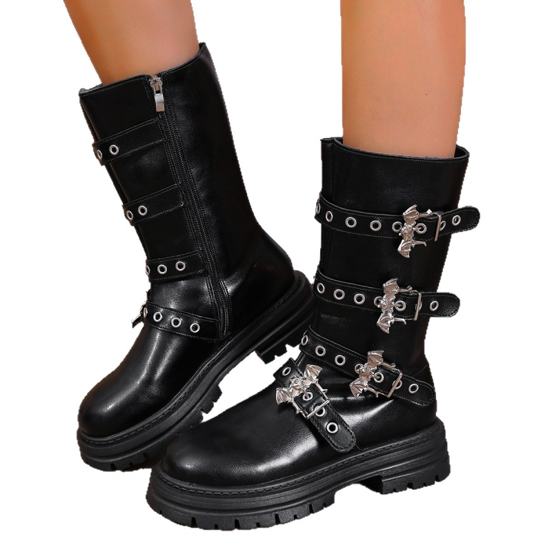 Cizme dama cu talpă groasă și platformă, PU partea superioară, vârf rotund, închidere cu fermoar