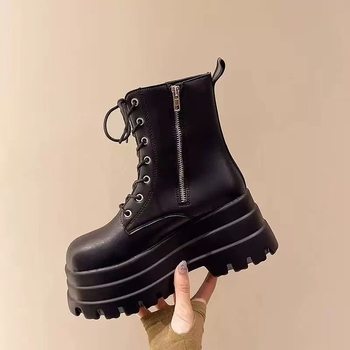 Botine unisex cosplay în stil manga cu creștere de înălțime, vârf pătrat, partea superioară din piele sintetică, gambă înaltă, fermoar