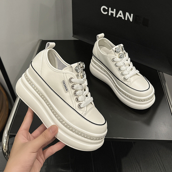 Дамски обувки от естествена кожа, клиновидна платформа, кръгъл нос (6-8 см височина на тока, TPU подметка, PU стелка)