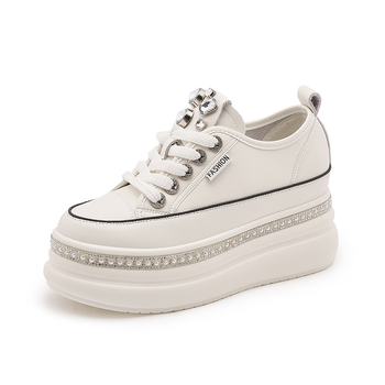 Дамски обувки от естествена кожа, клиновидна платформа, кръгъл нос (6-8 см височина на тока, TPU подметка, PU стелка)