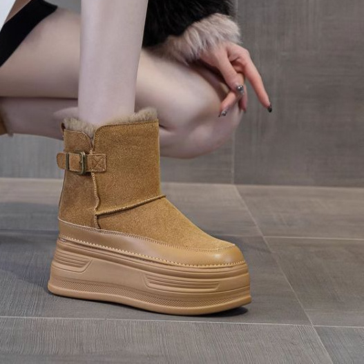 Női Magas Szárú Cipő – Suede Felsőrész, Slip-On, Gyapjú Talpbetét, Vízzálló (Középső Szármagasság; 0–1 cm Sarok; Talp: Gumi-Hab)