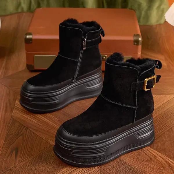 Női Magas Szárú Cipő – Suede Felsőrész, Slip-On, Gyapjú Talpbetét, Vízzálló (Középső Szármagasság; 0–1 cm Sarok; Talp: Gumi-Hab)