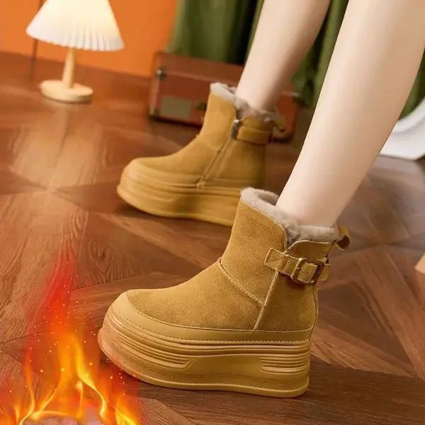 Női Magas Szárú Cipő – Suede Felsőrész, Slip-On, Gyapjú Talpbetét, Vízzálló (Középső Szármagasság; 0–1 cm Sarok; Talp: Gumi-Hab)