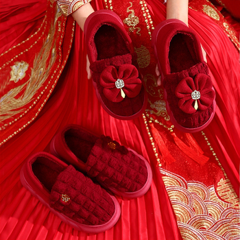 Svadobné papuče pre pár – hrubý podošva 1.5–3.5 cm, horná časť bavlna, teplé, protišmykové, PVC podrážka
