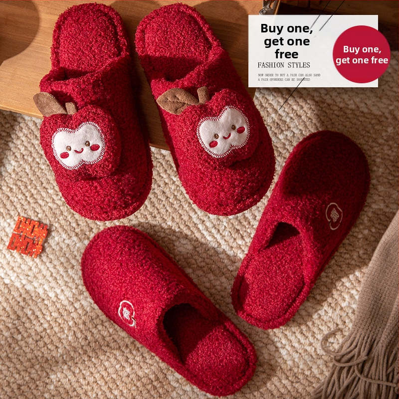 Párové svadobné papuče s vrchnou časťou z semišu a PVC podrážkou, protišmykové, teplé na zimu, jar a jeseň.