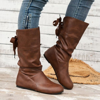 Ženske Martin čizme, okrugli nos, srednji dio potkoljenice, plosnati četverostruki potpetica, PU gornji dio i gumena podloga