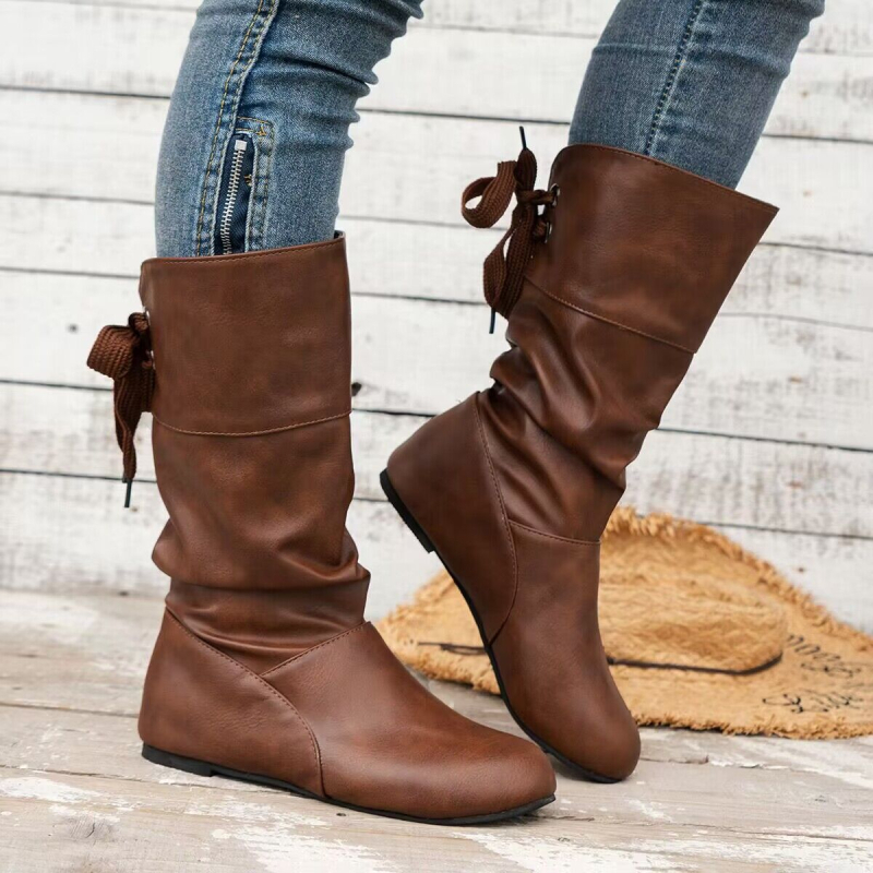 Ženske Martin čizme, okrugli nos, srednji dio potkoljenice, plosnati četverostruki potpetica, PU gornji dio i gumena podloga