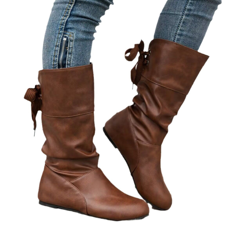 Ženske Martin čizme, okrugli nos, srednji dio potkoljenice, plosnati četverostruki potpetica, PU gornji dio i gumena podloga