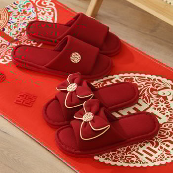 Vjenčane papuče za parove – unutarnje, s protukliznom PVC sole i gornjim dijelom od platna (ljeto, proljeće, jesen)