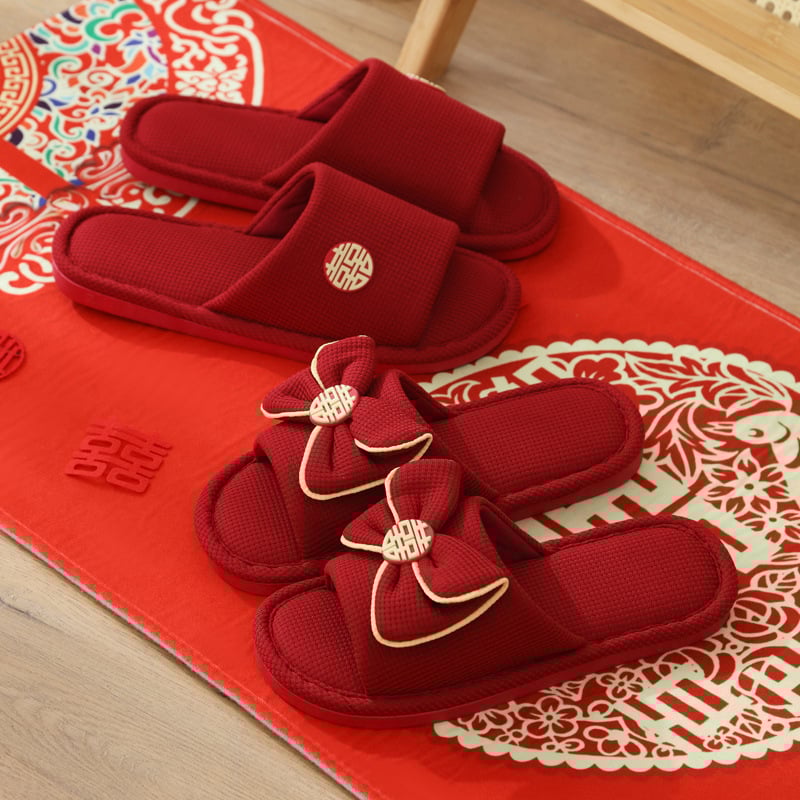 Vjenčane papuče za parove – unutarnje, s protukliznom PVC sole i gornjim dijelom od platna (ljeto, proljeće, jesen)