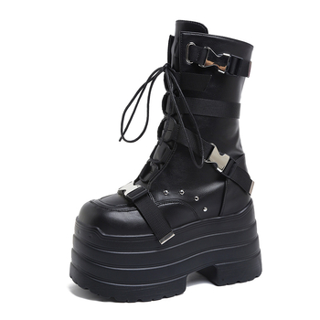 Ženske Martin čizme – punk stil, klinasti potpetica 6–8 cm, gornji dio od sintetičke kože, gumena potplata, bočni zatvarač