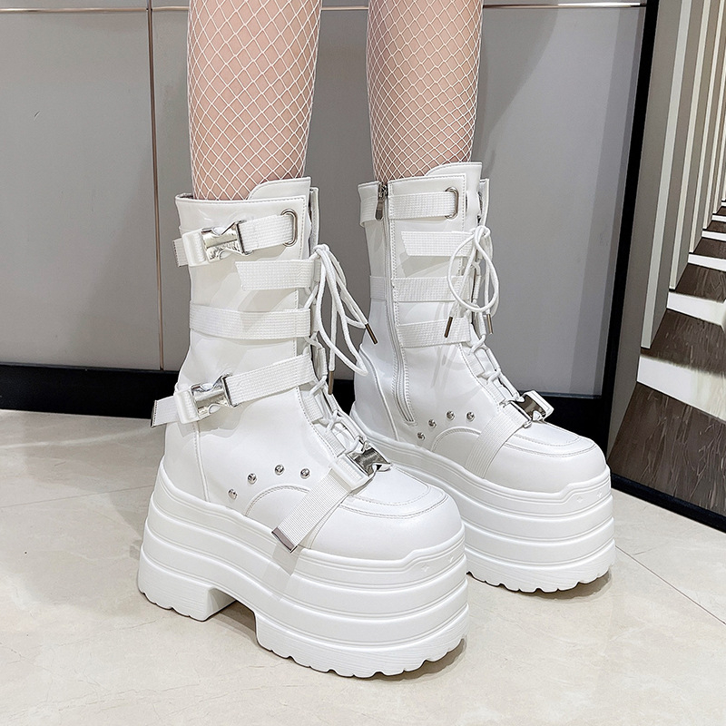 Ženske Martin čizme – punk stil, klinasti potpetica 6–8 cm, gornji dio od sintetičke kože, gumena potplata, bočni zatvarač