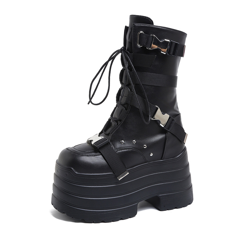 Ženske Martin čizme – punk stil, klinasti potpetica 6–8 cm, gornji dio od sintetičke kože, gumena potplata, bočni zatvarač