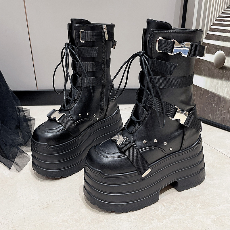 Ženske Martin čizme – punk stil, klinasti potpetica 6–8 cm, gornji dio od sintetičke kože, gumena potplata, bočni zatvarač
