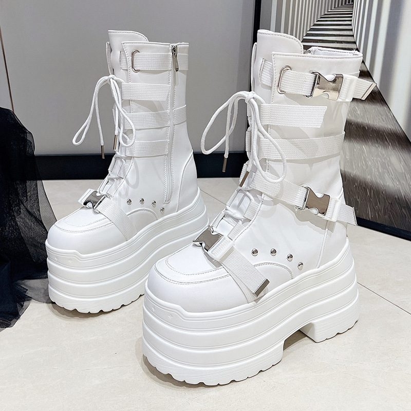 Ženske Martin čizme – punk stil, klinasti potpetica 6–8 cm, gornji dio od sintetičke kože, gumena potplata, bočni zatvarač