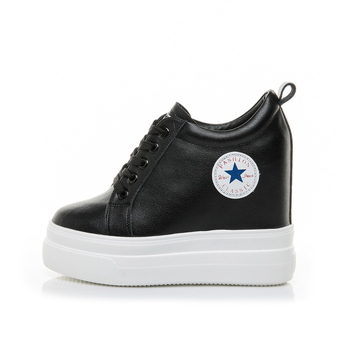 Valódi bőrből készült platformcipő, kerek orr, 8 cm feletti sarok, PU talp