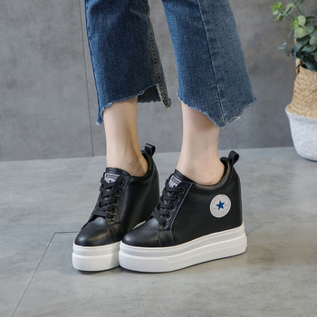 Valódi bőrből készült platformcipő, kerek orr, 8 cm feletti sarok, PU talp