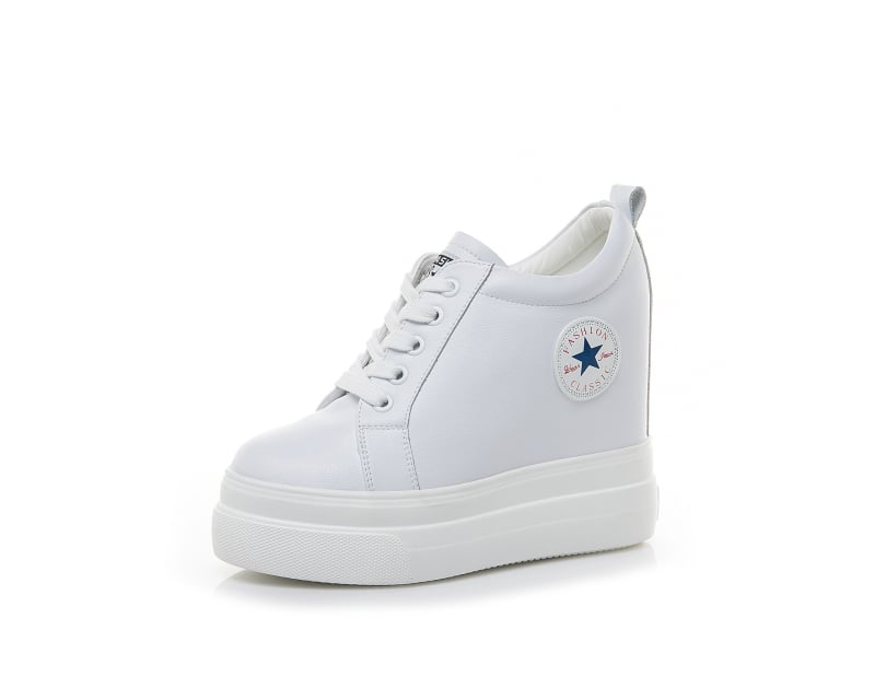 Valódi bőrből készült platformcipő, kerek orr, 8 cm feletti sarok, PU talp