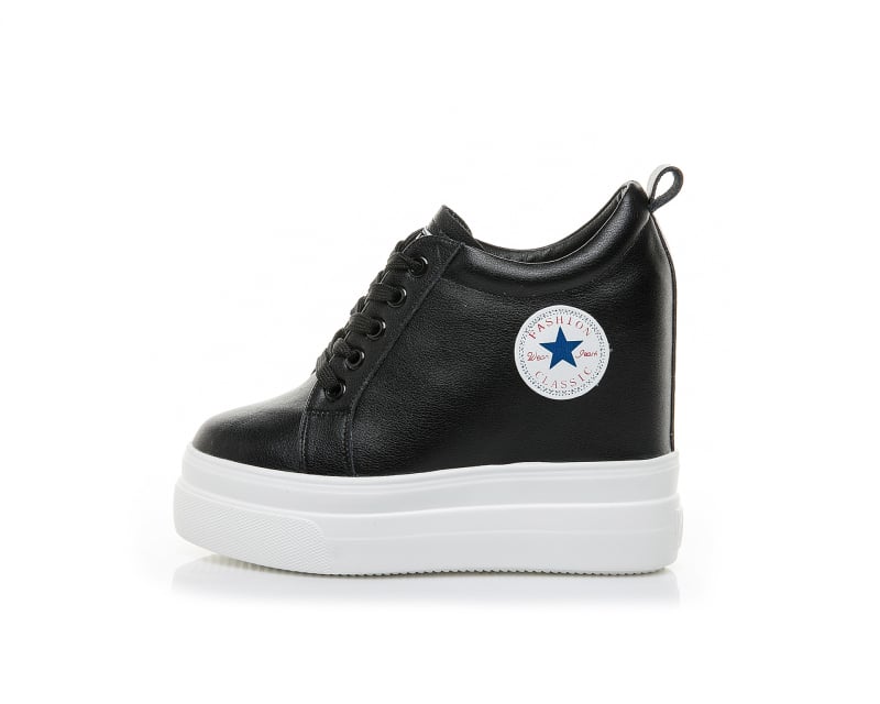 Valódi bőrből készült platformcipő, kerek orr, 8 cm feletti sarok, PU talp