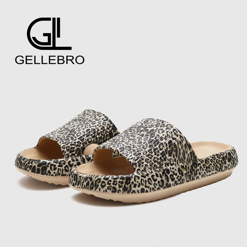 GELLEBRO Ženske EVA papuče s debelim potplatom, maskirni leopard uzorak, masaža, prozračne, lake