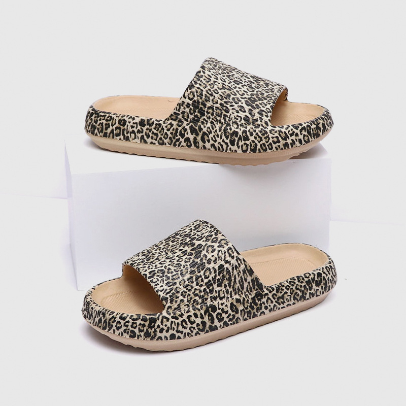 GELLEBRO Ženske EVA papuče s debelim potplatom, maskirni leopard uzorak, masaža, prozračne, lake