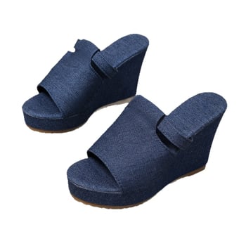 Ženske denim sandale s klinom – okrugli vrh, 6 cm visina potplata, PU unutarnja podstava