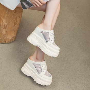 Ženske platforme s visinom 11 cm, od prave split kože, slip-on, okrugla špička, unutarnja PU i PU potplat