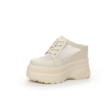 Ženske platforme s visinom 11 cm, od prave split kože, slip-on, okrugla špička, unutarnja PU i PU potplat