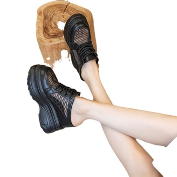 Ženske platforme s visinom 11 cm, od prave split kože, slip-on, okrugla špička, unutarnja PU i PU potplat