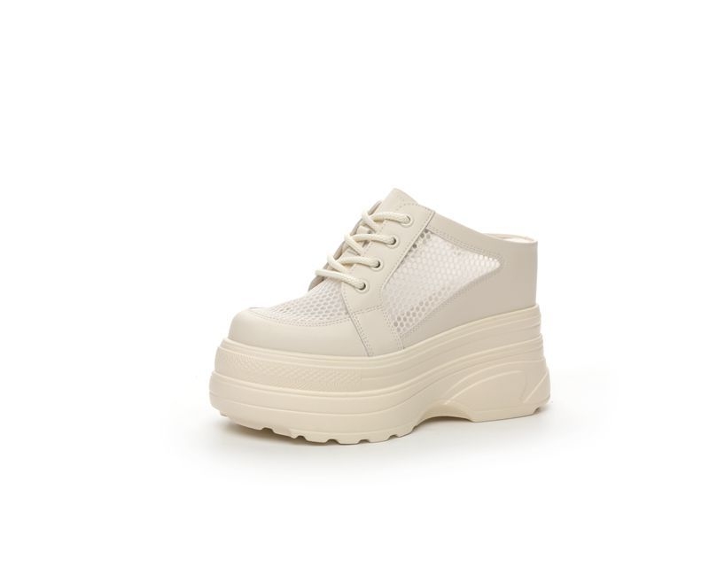 Ženske platforme s visinom 11 cm, od prave split kože, slip-on, okrugla špička, unutarnja PU i PU potplat