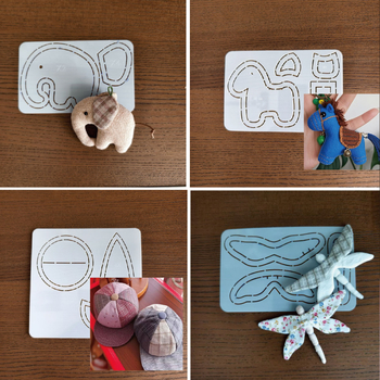 DIY mekani šabloni za crtanje i patchwork — motivi: malo konje, malo slonče, dragonfly; oblici za baseball kapu i novčanik za kovanice