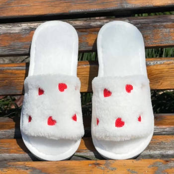 Unisex papuče za unutarnju i vanjsku upotrebu, neklizajuća EVA potplat, vrh od velura, uzorak srca, podstava od tkanine, za svakodnevnu upotrebu