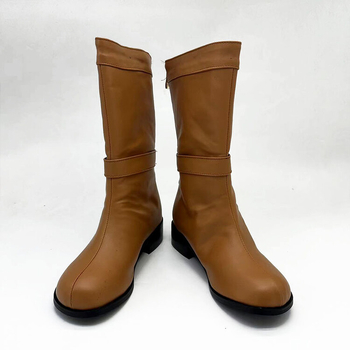 Cosplay čizme za kostim s okruglim vrhom, srednje visoke do potkoljenice, široki pet 3–5 cm, PU gornji dio, mikrovlaknena uložak, gumena potplata