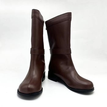 Cosplay čizme za kostim s okruglim vrhom, srednje visoke do potkoljenice, široki pet 3–5 cm, PU gornji dio, mikrovlaknena uložak, gumena potplata