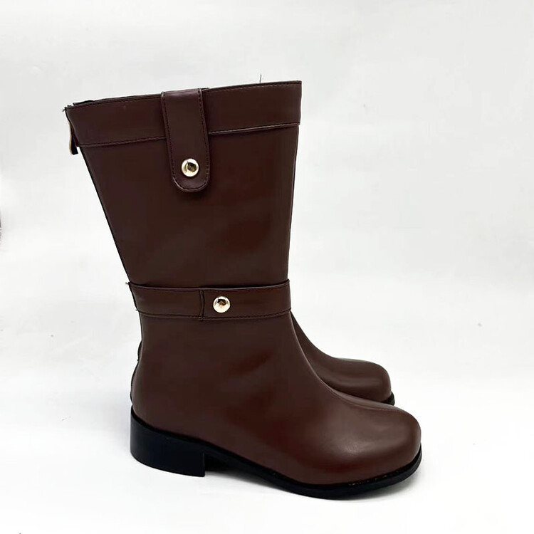 Cosplay čizme za kostim s okruglim vrhom, srednje visoke do potkoljenice, široki pet 3–5 cm, PU gornji dio, mikrovlaknena uložak, gumena potplata