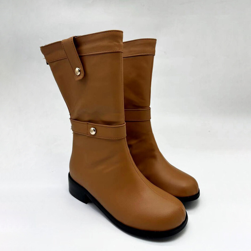 Cosplay čizme za kostim s okruglim vrhom, srednje visoke do potkoljenice, široki pet 3–5 cm, PU gornji dio, mikrovlaknena uložak, gumena potplata