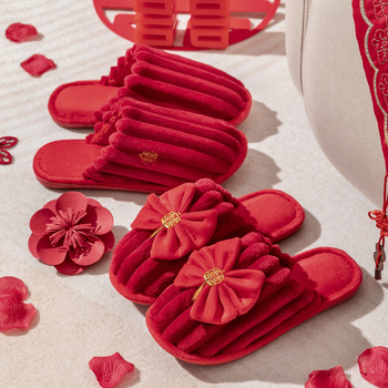 Vjenčane papuče, velur gornji dio, okrugli vrh prsta, podstava od umjetnog pliša, potplat PVC, podrijetlo Taizhou, Zhejiang