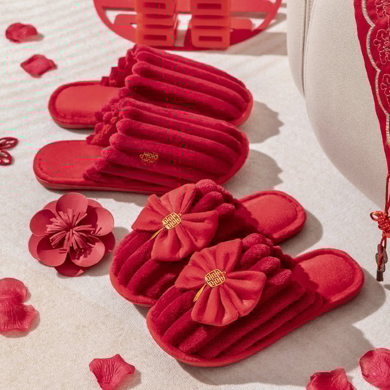 Vjenčane papuče, velur gornji dio, okrugli vrh prsta, podstava od umjetnog pliša, potplat PVC, podrijetlo Taizhou, Zhejiang