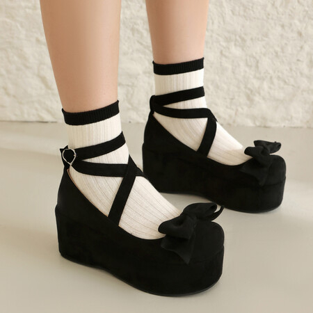 Pantofi Lolita pentru cosplay, vârf rotund, vamp din velur, partea superioară din velur, toc muffin 6–8 cm, închidere cu cataramă