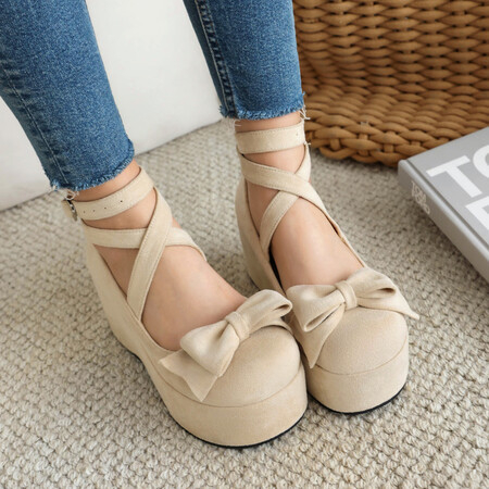 Pantofi Lolita pentru cosplay, vârf rotund, vamp din velur, partea superioară din velur, toc muffin 6–8 cm, închidere cu cataramă