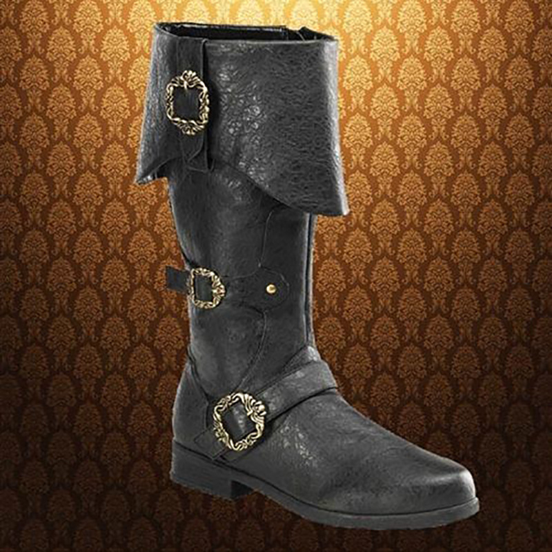 Cosplay kožne čizme – srednjovjekovni Viking/Norse stil, PU gornji dio, gumeni potplat, visok shaft, okrugli vrh, peta 3–5 cm