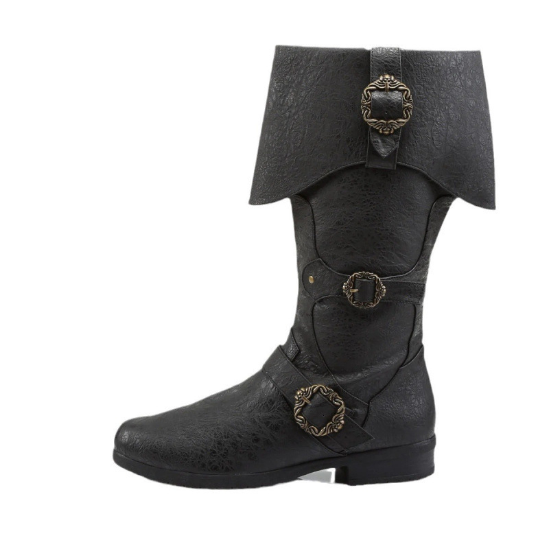 Cosplay kožne čizme – srednjovjekovni Viking/Norse stil, PU gornji dio, gumeni potplat, visok shaft, okrugli vrh, peta 3–5 cm