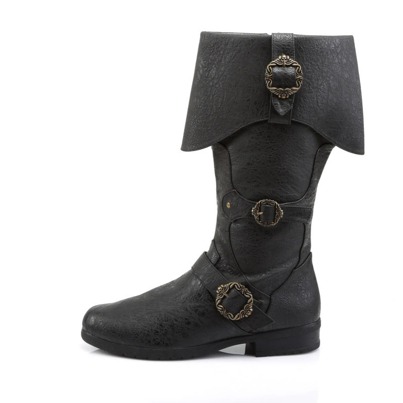 Cosplay kožne čizme – srednjovjekovni Viking/Norse stil, PU gornji dio, gumeni potplat, visok shaft, okrugli vrh, peta 3–5 cm