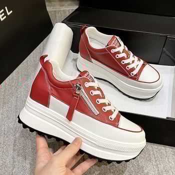 Ženske platforme cipele s povećanjem visine, kožni gornji dio, dvije sloja kože, vezanje, potplat od poliuretana