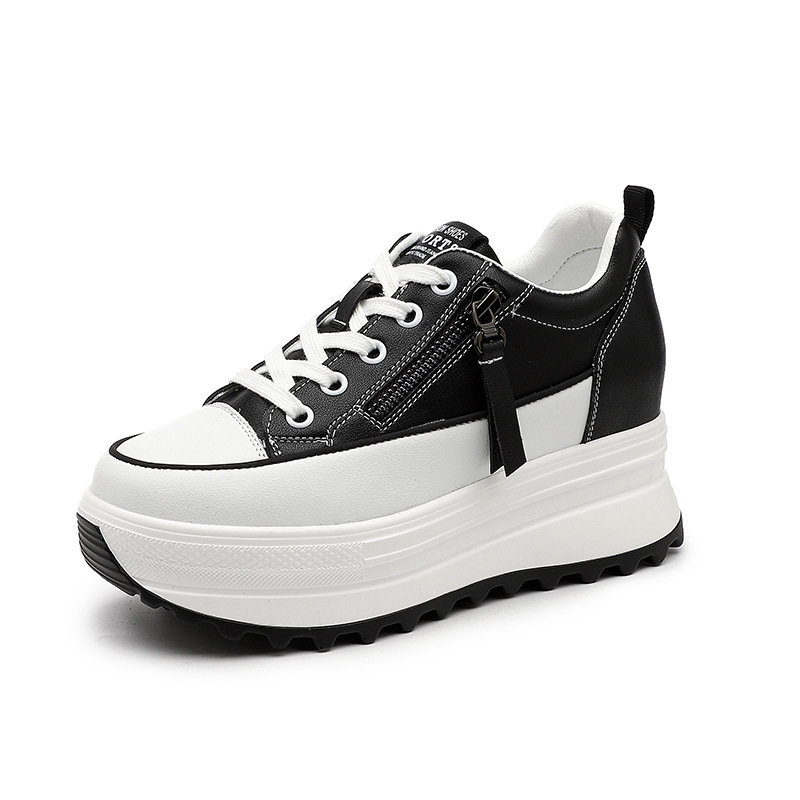 Ženske platforme cipele s povećanjem visine, kožni gornji dio, dvije sloja kože, vezanje, potplat od poliuretana