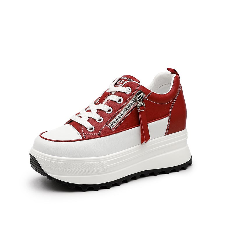 Ženske platforme cipele s povećanjem visine, kožni gornji dio, dvije sloja kože, vezanje, potplat od poliuretana