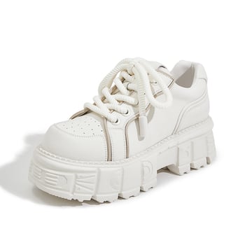 Pantofi dama cu talpă groasă, închidere cu șireturi, partea superioară din microfibră, talpă din spumă de cauciuc, creștere în înălime